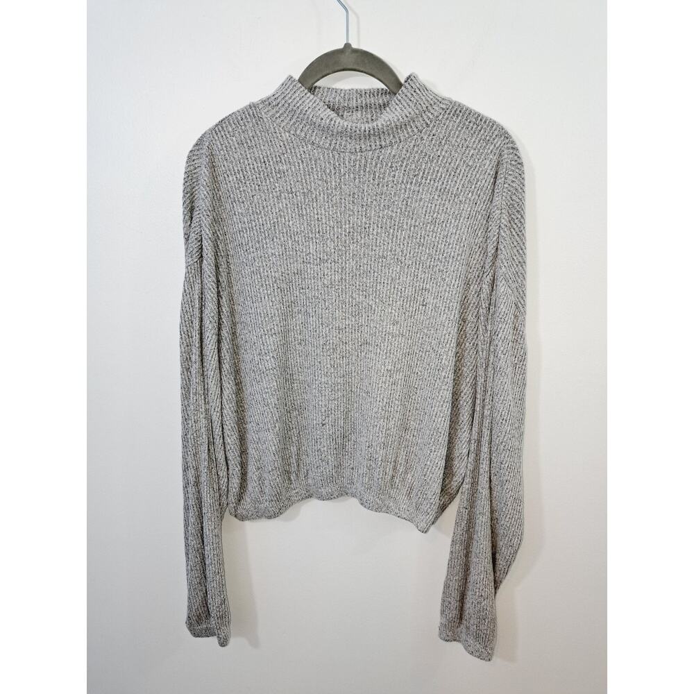 Garage Women's Gray Mock Neck Long Sleeve Cropped Sweater In Size Large